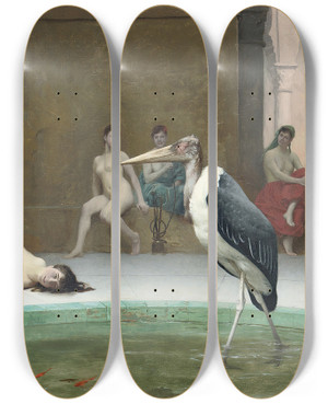 Triptych art skateboard deck of Jeanlon Grme Le Marabout In The Harem Bath by Jean-Lon Grme (1824-1904)