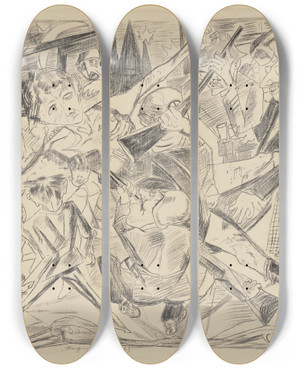 Triptych art skateboard deck of Max Beckmann The Martyrdom by Max Beckmann (1884-1950)