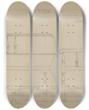 Triptych art skateboard deck of Robert Brigadier Settee by Robert Brigadier