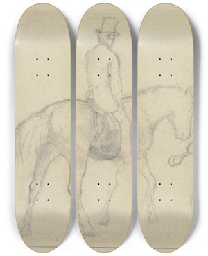Triptych art skateboard deck of Teutwart Schmitson Reiter Mit Gefallenem Pferd by Teutwart Schmitson (1830-1863)