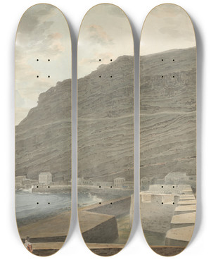 Triptych art skateboard deck of Samuel Davis A Coastal Fort by Samuel Davis (1757-1819)