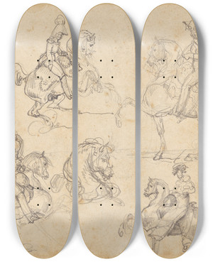 Triptych art skateboard deck of Thodore Gricault Horses And Riders by Theodore Gericault (1791-1824)