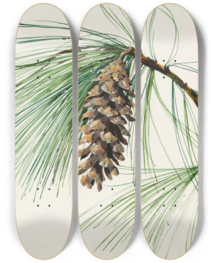 Triptych art skateboard deck of Sergey Chekhonin A Pine Cone Spray by Sergey Chekhonin (1878-1936)