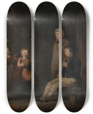 Triptych art skateboard deck of Thomas Webster Ring O Roses by Thomas Webster (1800-1886)