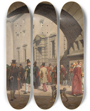 Triptych art skateboard deck of Martinus Rrbye The Prison Of Copenhagen by Martinus Rorbye (1803-1848)