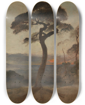 Triptych art skateboard deck of Francis Danby Hampstead Heath Sunset by Francis Danby (1793-1861)