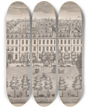 Triptych art skateboard deck of Sutton Nicholls Devonshire Square by Sutton Nicholls (1700-1740)