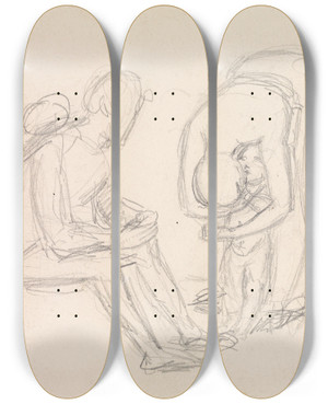 Triptych art skateboard deck of Sir John Everett Millais Tennysons Dora Figure Studies by Sir John Everett Millais (1829-1896)