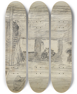 Triptych art skateboard deck of Hubert Robert Abbruch Der Huser Auf Der Notredamebrcke In Paris by Hubert Robert (1733-1808)
