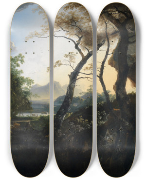 Triptych art skateboard deck of Adam Pynacker Forest Landscape With Shepherds by Adam Pynacker (1615-1673)