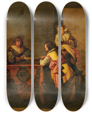 Triptych art skateboard deck of Pieter Codde Tric Trac Player by Pieter Codde (1599-1678)