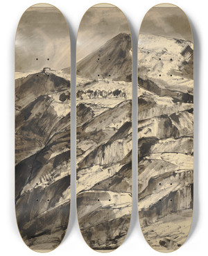 Triptych art skateboard deck of Hermann Lismann Volterra by Hermann Lismann (1878-1943)