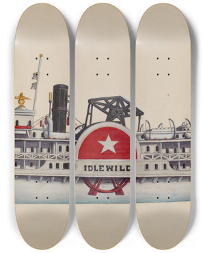 Triptych art skateboard deck of Frank Gray Model Ship Idlewild by Frank Gray