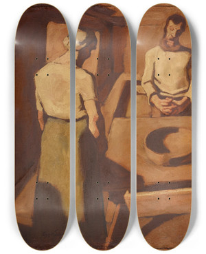 Triptych art skateboard deck of Albin Egger Lienz Das Tischgebet by Albin Egger Lienz (1868-1926)
