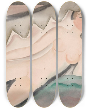 Triptych art skateboard deck of Ferdinand Schirren Lying Nude by Ferdinand Schirren