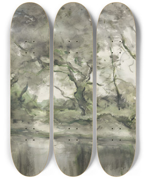 Triptych art skateboard deck of Pieter Hjj Ras Water En Bomen by Pieter H.J.J. Ras (19-20-)