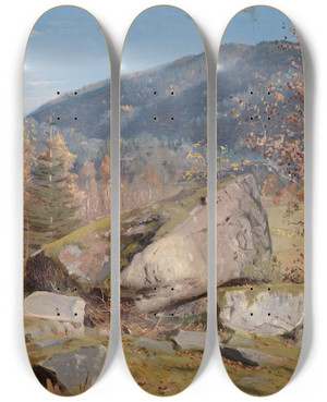 Triptych art skateboard deck of Amaldus Nielsen Hstdag Bjelland Mandal_1 by Amaldus Nielsen (1838-1932)