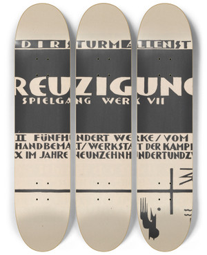 Triptych art skateboard deck of Lothar Schreyer Kreuzigung Title Page by Lothar Schreyer (1886-1966)