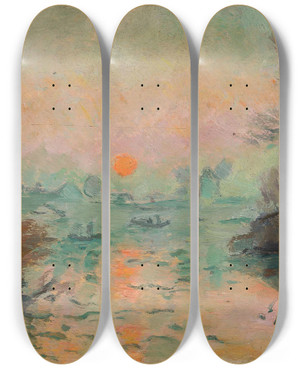 Triptych art skateboard deck of Tadeusz Makowski Landscape At Sunset by Tadeusz Makowski (1882-1932)