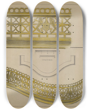 Triptych art skateboard deck of James Omara Fire Rail by James Omara