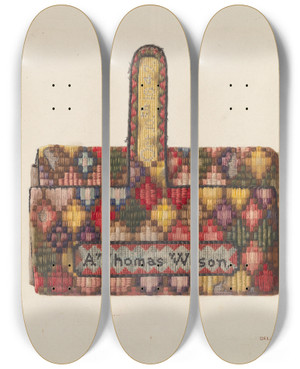 Triptych art skateboard deck of Ralph Morton Wallet by Ralph Morton