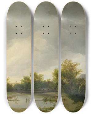 Triptych art skateboard deck of Ignaz Raffalt Returning Home Before The Storm by Ignaz Raffalt (1800-1857)