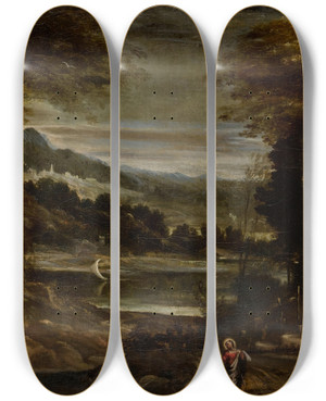 Triptych art skateboard deck of Annibale Carracci The Return From The Flight Into Egypt_2 by Annibale Carracci (1560-1609)