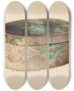 Triptych art skateboard deck of Charles Moss Small Hat Box by Charles Moss