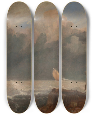Triptych art skateboard deck of Joseph Mallord William Turner Port Ruysdael by Joseph Mallord William Turner (1775-1851)