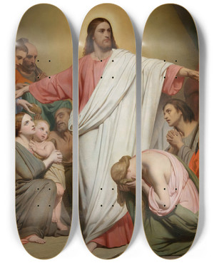 Triptych art skateboard deck of Ary Scheffer Christ Remunerator by Ary Scheffer (1795-1858)