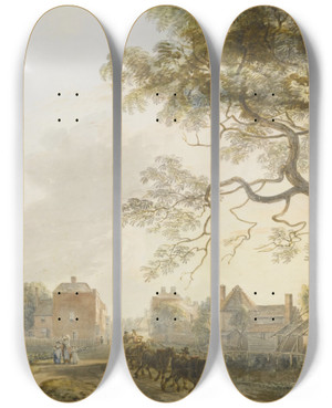 Triptych art skateboard deck of Paul Sandby Woolwich by Paul Sandby (1731-1809)