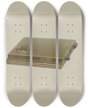 Triptych art skateboard deck of Edward L Loper Brass Box Lock by Edward L Loper (1916-2011)