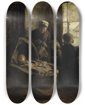 Triptych art skateboard deck of Albert Neuhuys Babys Naptime by Albert Neuhuys (1844-1914)