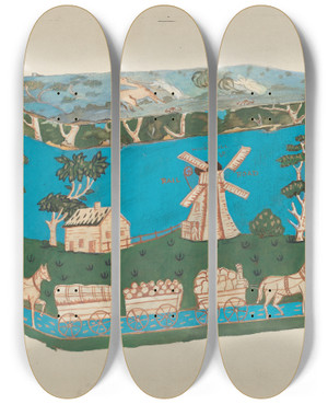 Triptych art skateboard deck of Jessie M Youngs Bandbox by Jessie M Youngs