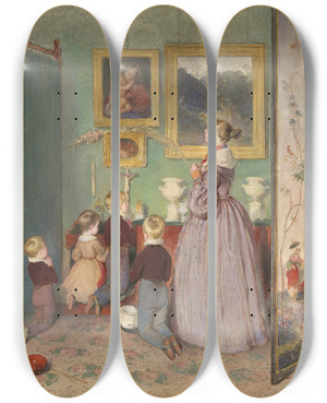 Triptych art skateboard deck of Peter Fendi The Evening Prayer by Peter Fendi (1796-1842)