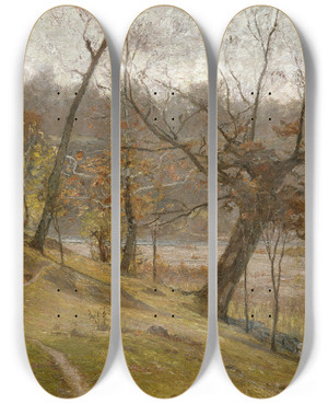 Triptych art skateboard deck of Theodore Clement Steele The Bloom Of The Grape by Theodore Clement Steele (1847-1926)