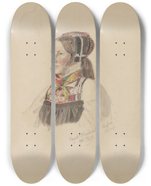 Triptych art skateboard deck of Adolph Tidemand Aagot Knutsdatter Mykin Og Astrid Knutsdatter Hell by Adolph Tidemand (1814-1876)