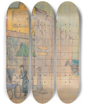 Triptych art skateboard deck of Robert Polhill Bevan Swiss Cottage Hampstead_2 by Robert Polhill Bevan (1865-1925)