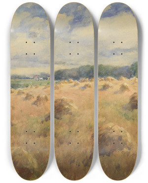 Triptych art skateboard deck of William Henry Holmes Maryland Wheat Fields by William Henry Holmes (1846-1933)