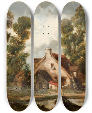 Triptych art skateboard deck of Napoleon Micha Iakowicz Landscape by Napoleon Michal Illakowicz (1811-1861)