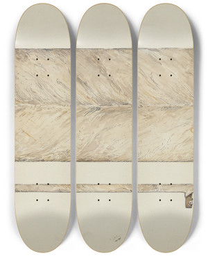Triptych art skateboard deck of Edward Jewett Rawhide Bedstead by Edward Jewett (20-)