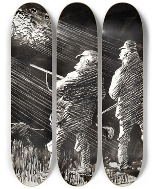 Triptych art skateboard deck of Albert Engstrm Hunting Life by Albert Engstrom (1869-1940)