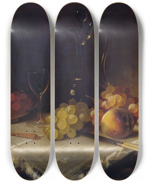 Triptych art skateboard deck of Carducius Plantagenet Ream Still Life With Fruit by Carducius Plantagenet Ream (1838-1917)