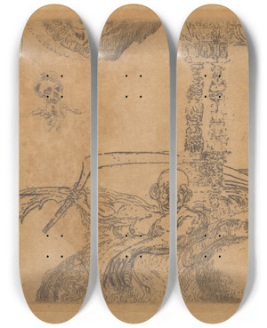 Triptych art skateboard deck of James Ensor De Ontucht_2 by James Ensor (1860-1949)
