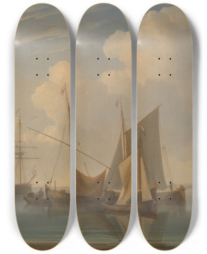 Triptych art skateboard deck of William Anderson Dutch Sailing Vessels by William Anderson (1757-1837)