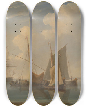 Triptych art skateboard deck of William Anderson Sailing Vessels by William Anderson (1757-1837)