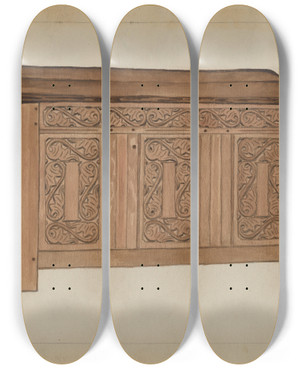 Triptych art skateboard deck of Ada V May Chest by Ada V May