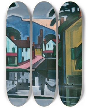 Triptych art skateboard deck of Oscar Bluemner Old Canal Port by Oscar Bluemner (1867-1938)