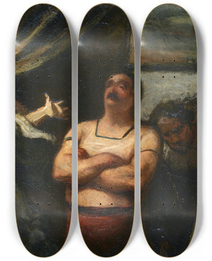 Triptych art skateboard deck of Honor Daumier The Strong Man by Honore Daumier (1808-1879)
