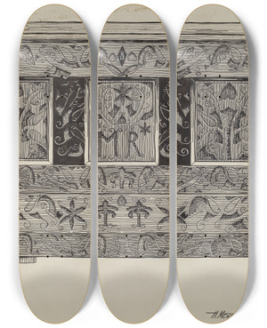 Triptych art skateboard deck of Harold Merriam Hadley Chest_1 by Harold Merriam